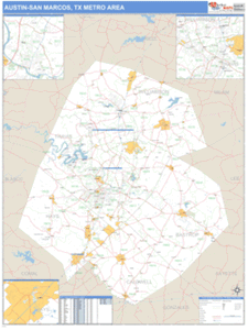 Austin-San Marcos, Texas Metro Area Wall Map