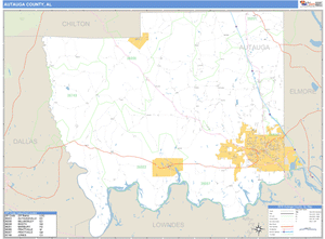 Autauga County, Alabama Zip Code Wall Map