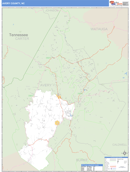 Avery County, North Carolina Zip Code Wall Map Market Maps (IDI)