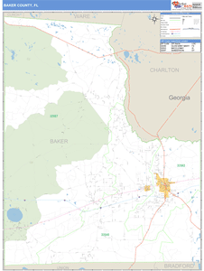 Baker County, Florida Zip Code Wall Map