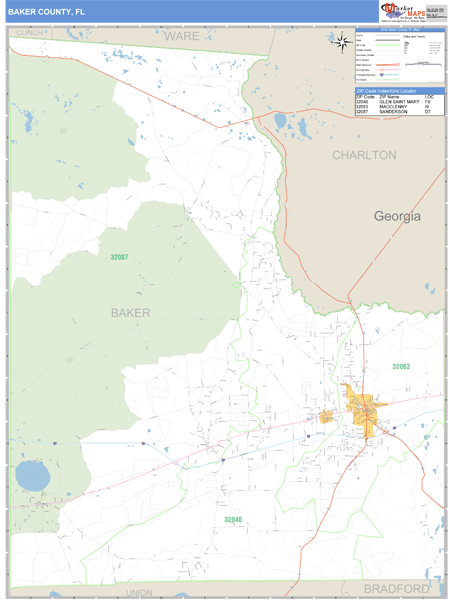 Baker County, Florida Zip Code Wall Map Market Maps (IDI)