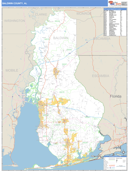 Baldwin County, Alabama Zip Code Wall Map Market Maps (IDI)