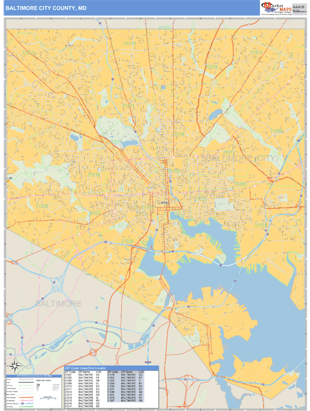 Baltimore, Maryland Zip Code Wall Map Market Maps (IDI)