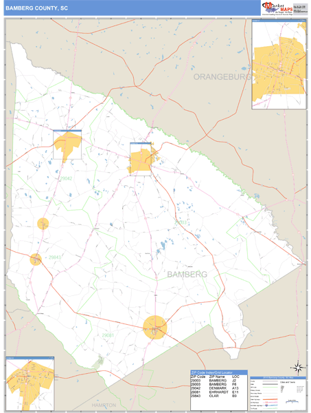 Bamberg County, South Carolina Zip Code Wall Map Market Maps (IDI)