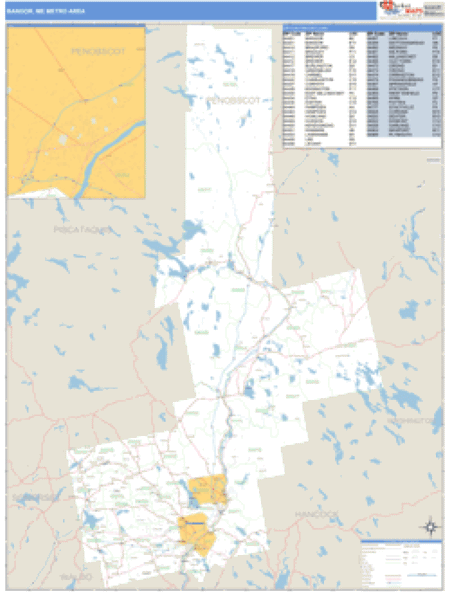 Bangor, Maine Metro Area Wall Map Market Maps (IDI)