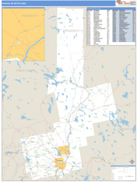 Bangor Zip Code Bangor, Maine Metro Area Wall Map | Map Geek.com