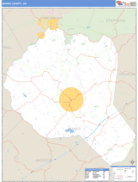 Banks County, Georgia Zip Code Wall Map Market Maps (IDI)