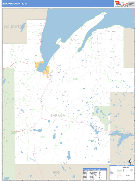 Baraga County, Michigan Zip Code Wall Map Market Maps (IDI)