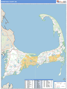 Barnstable County, Massachusetts Zip Code Wall Map