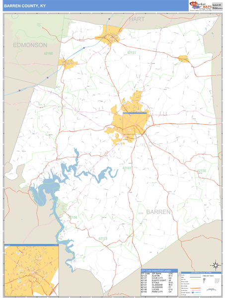 Barren County, Kentucky Zip Code Wall Map Market Maps (IDI)