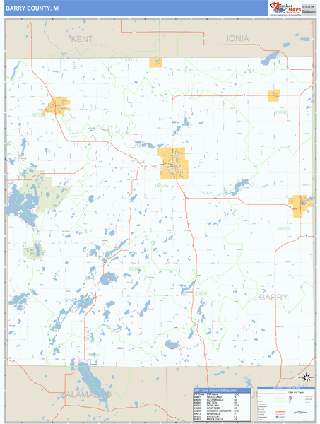 Barry County, Michigan Zip Code Wall Map Market Maps (IDI)
