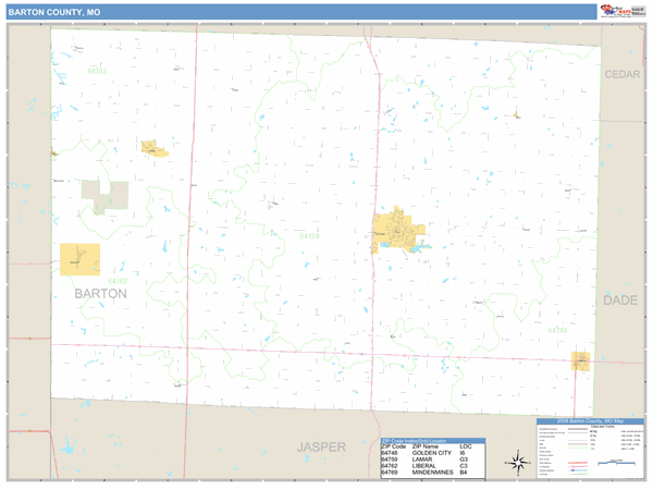 Barton County, Missouri Zip Code Wall Map Market Maps (IDI)