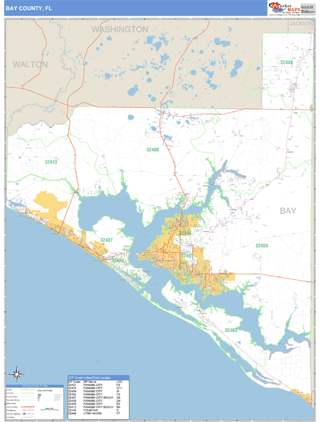 Bay Ridge Zip Code Map Bay County, Florida Zip Code Wall Map | Map Geek.com