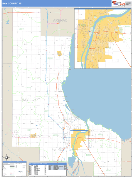 Bay County, Michigan Zip Code Wall Map Market Maps (IDI)