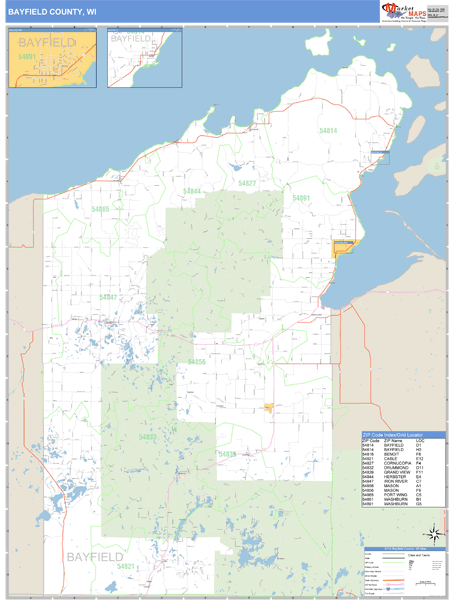 Bayfield County, Wisconsin Zip Code Wall Map Market Maps (IDI)