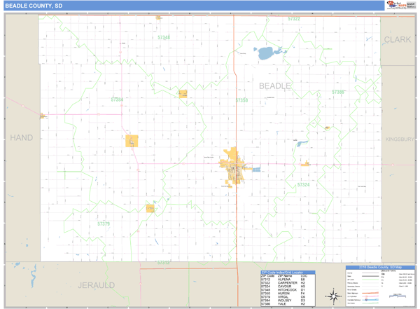 Beadle County, South Dakota Zip Code Wall Map Market Maps (IDI)