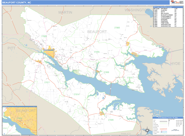 Beaufort County, North Carolina Zip Code Wall Map Market Maps (IDI)
