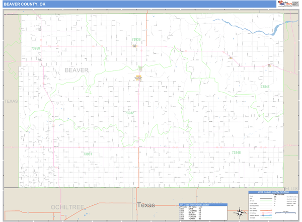 Beaver County, Oklahoma Zip Code Wall Map Market Maps (IDI)
