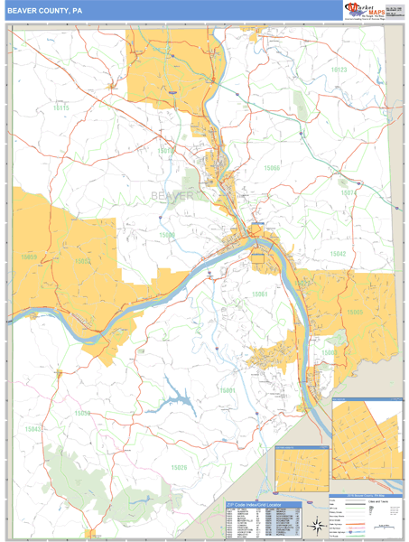 Beaver County, Pennsylvania Zip Code Wall Map Market Maps (IDI)