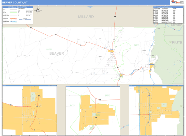 Beaver County, Utah Zip Code Wall Map Market Maps (IDI)