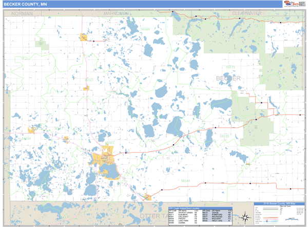 Becker County, Minnesota Zip Code Wall Map Market Maps (IDI)