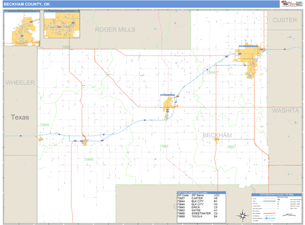 Beckham County, Oklahoma Zip Code Wall Map Market Maps (IDI)