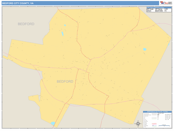 Bedford County, Virginia Zip Code Wall Map | Map Geek.com