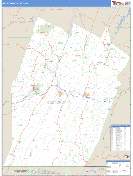 Bedford County, Pennsylvania Zip Code Wall Map Market Maps (IDI)