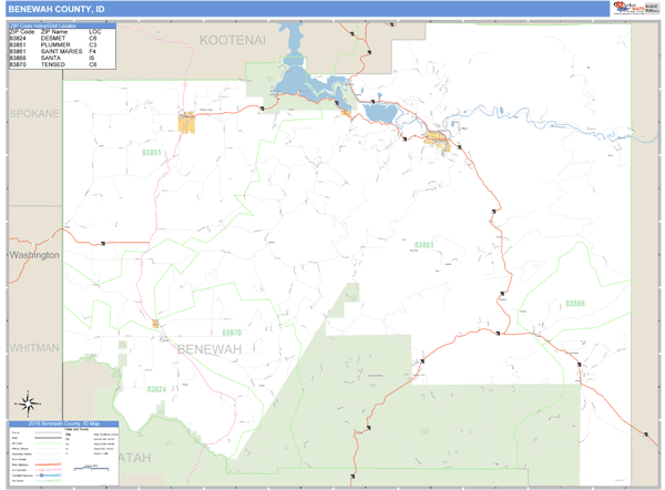 Benewah County, Idaho Zip Code Wall Map Market Maps (IDI)