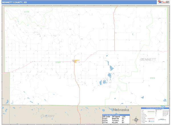 Bennett County, South Dakota Zip Code Wall Map Market Maps (IDI)