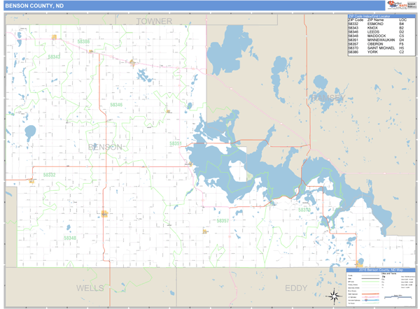 Benson County, North Dakota Zip Code Wall Map Market Maps (IDI)