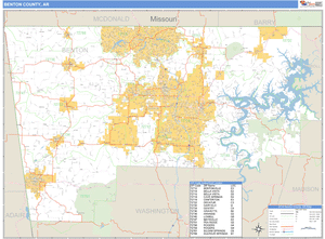 Benton County, Arkansas Zip Code Wall Map