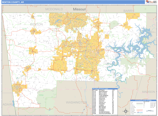 Benton County, Arkansas Zip Code Wall Map Market Maps (IDI)