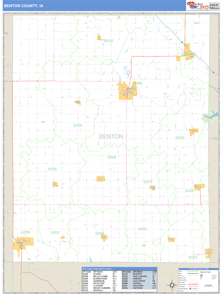 Benton County, Iowa Zip Code Wall Map Market Maps (IDI)