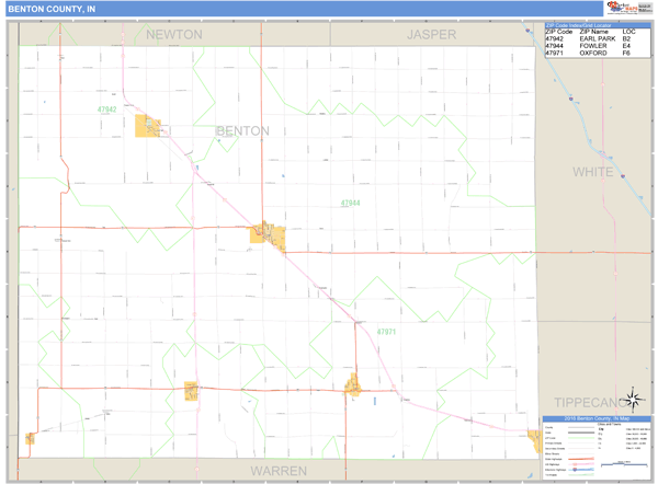 Benton County, Indiana Zip Code Wall Map Market Maps (IDI)