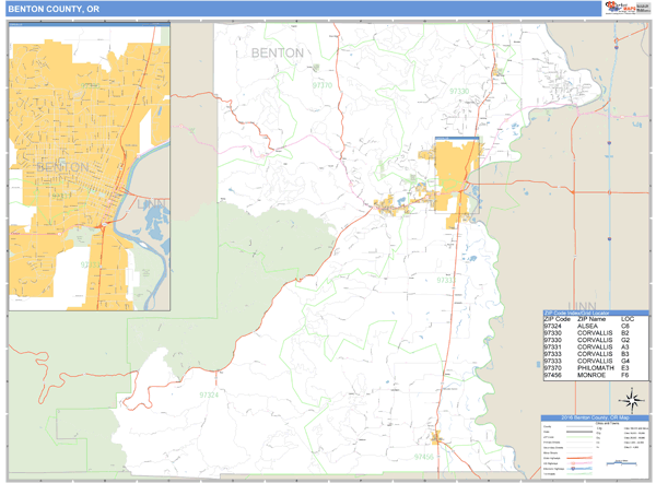 Benton County, Oregon Zip Code Wall Map Market Maps (IDI)