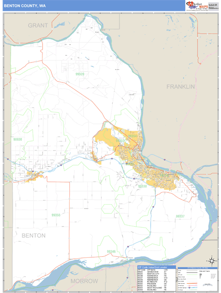 Benton County, Washington Zip Code Wall Map Market Maps (IDI)
