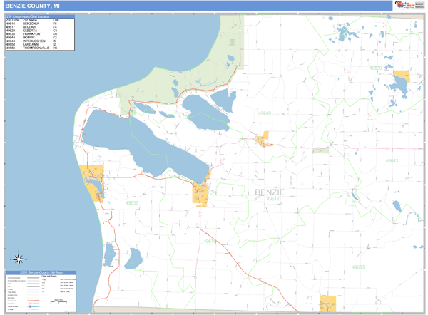 Benzie County, Michigan Zip Code Wall Map Market Maps (IDI)