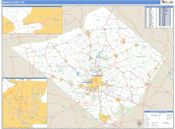 Berks County, Pennsylvania Zip Code Wall Map Market Maps (IDI)