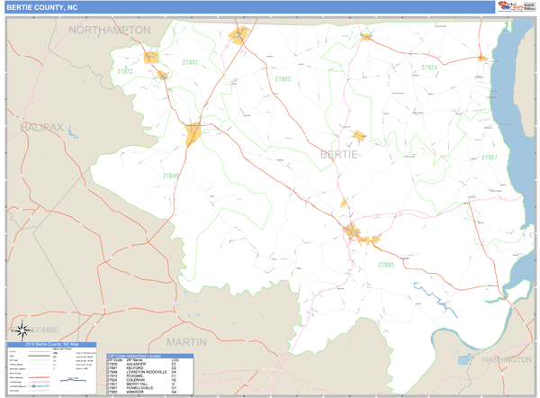 Bertie County, North Carolina Zip Code Wall Map Market Maps (IDI)