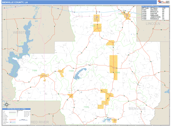 Bienville County, Louisiana Zip Code Wall Map Market Maps (IDI)