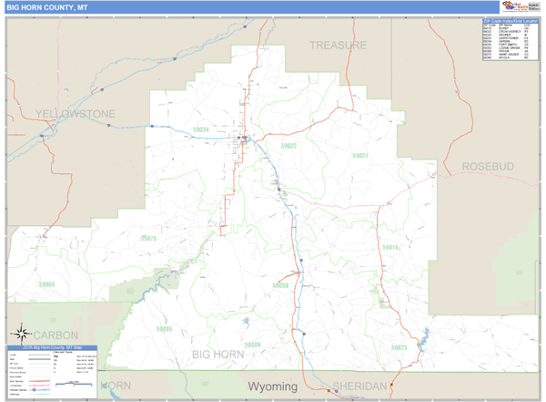 Big Horn County, Montana Zip Code Wall Map Market Maps (IDI)
