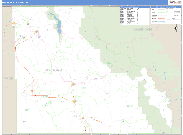 Big Horn County, Wyoming Zip Code Wall Map Market Maps (IDI)
