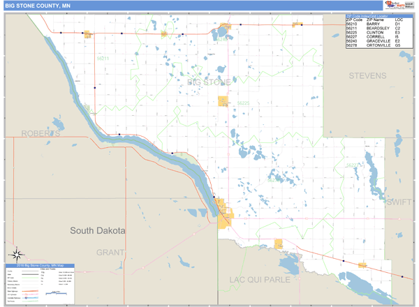 Big Stone County, Minnesota Zip Code Wall Map Market Maps (IDI)