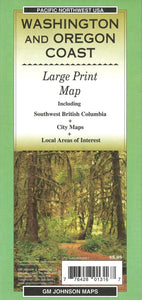 Washington and Oregon Coast, Large Print, Tourist Map by GM Johnson