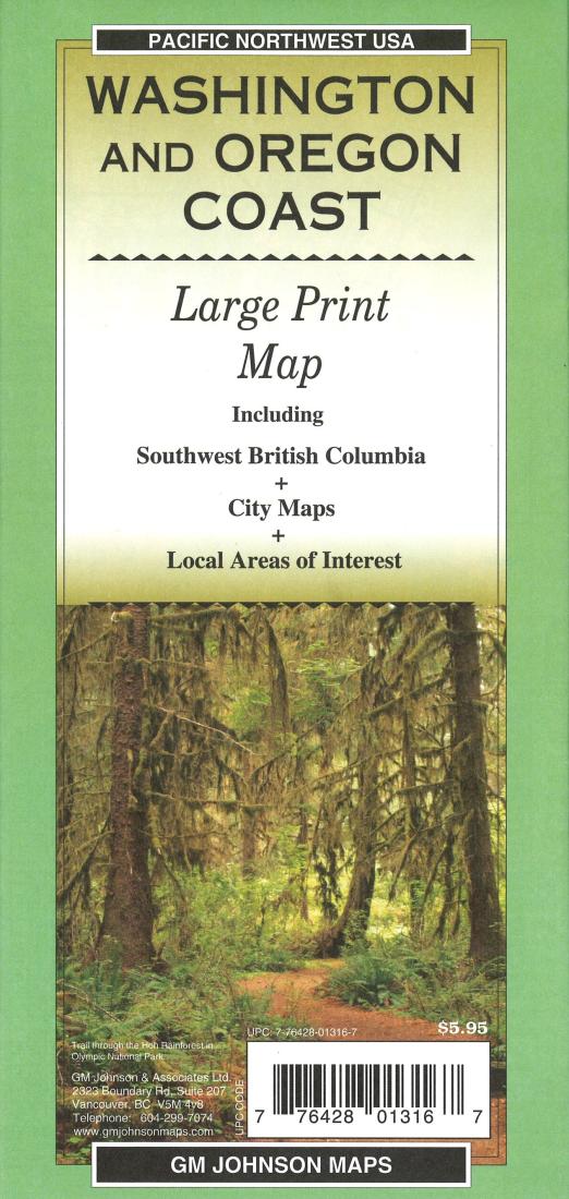 Cover of Washington and Oregon Coast, Large Print, Tourist Map by GM Johnson