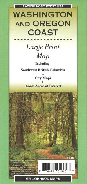 Cover of Washington and Oregon Coast, Large Print, Tourist Map by GM Johnson