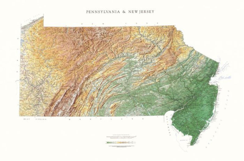 Cover of Pennsylvania and New Jersey Physical Wall Map by Raven Maps 