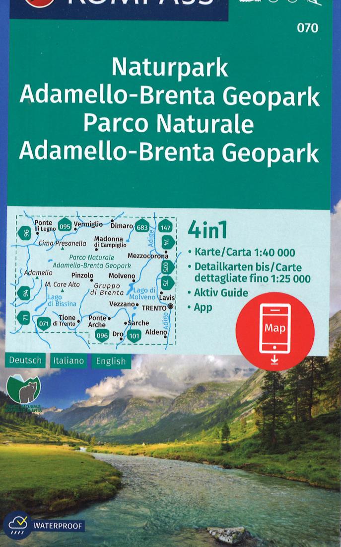 Cover of Naturpark Adamello-Brenta Geopark Hiking Map By Kompass