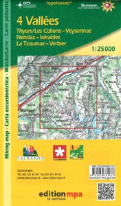 4 Valleys, Switzerland, Topographical Map of Hiking Trails by Edition MPA by Orell Fussli